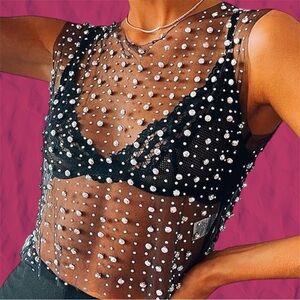 Cream Sheer Embellished Top